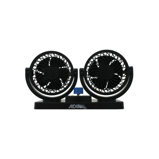Ventilador doble para auto Adir 15719 negro de 12V con base ajustable y control de velocidad para tablero