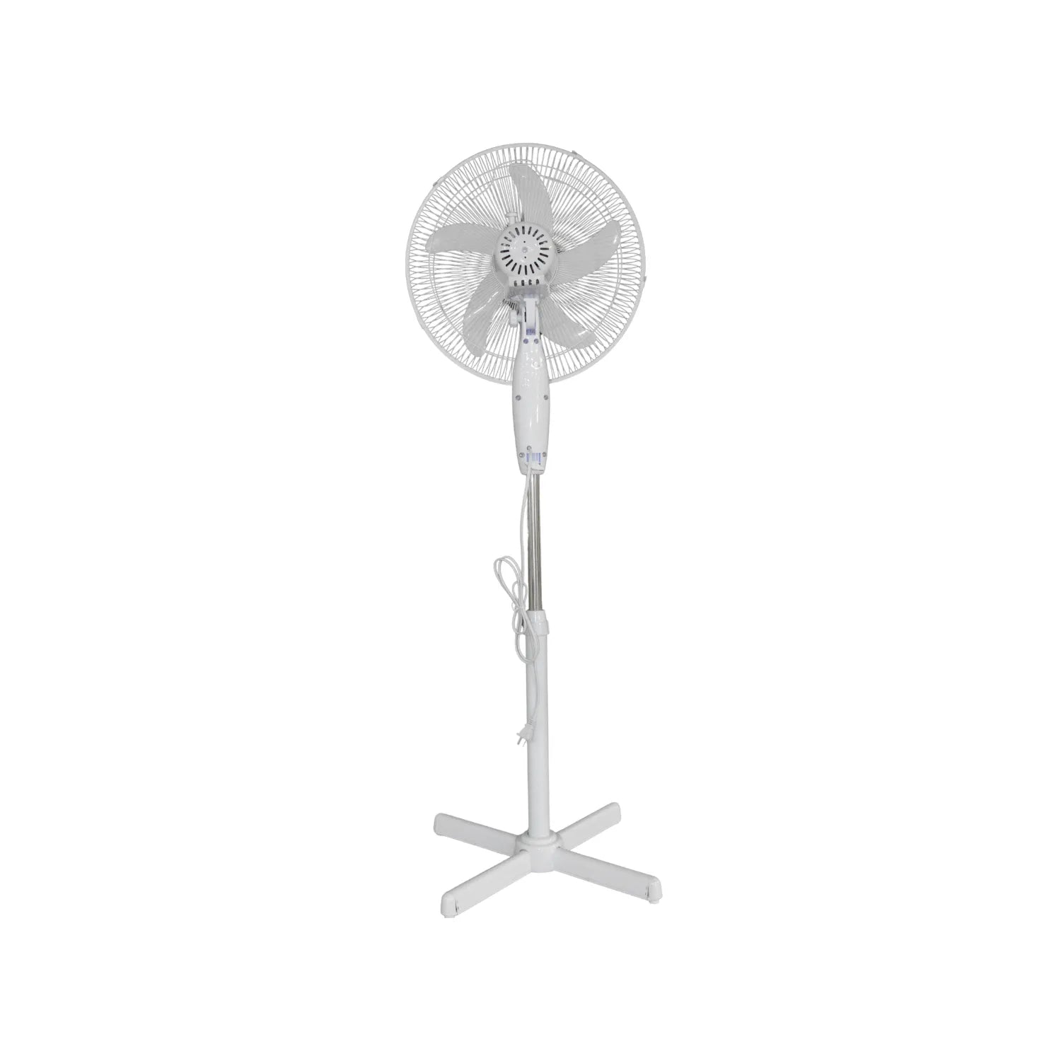 Ventilador de pedestal blanco de 16 pulgadas con 3 aspas y altura ajustable para hogar u oficina