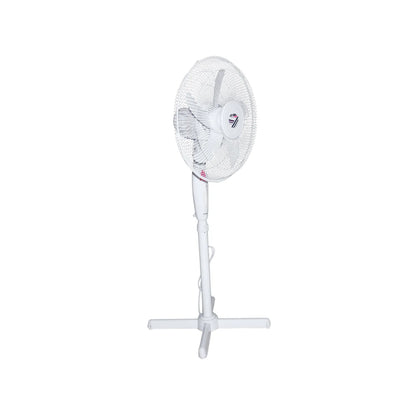 Ventilador de pedestal Adir color blanco con rejilla protectora y base de cruz para mayor estabilidad