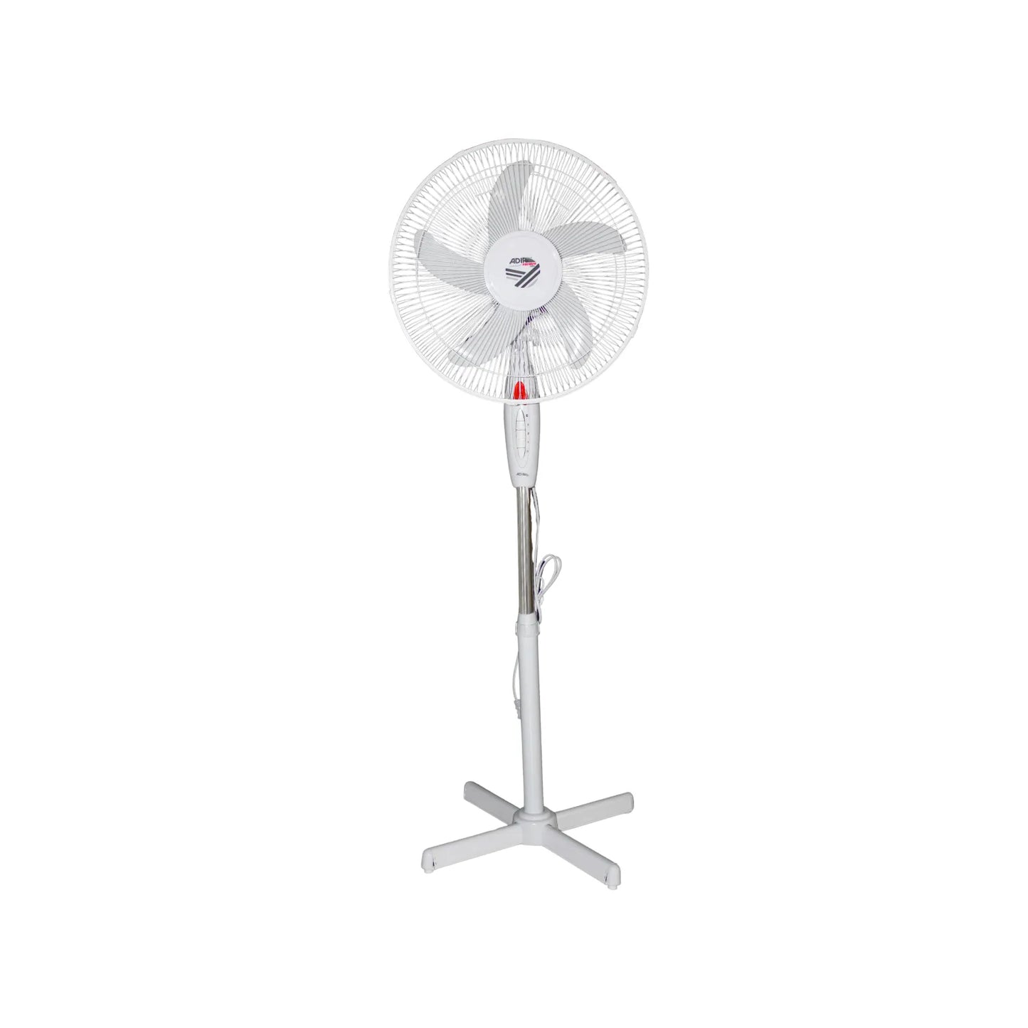 Ventilador de pedestal Adir color blanco con 5 aspas, altura ajustable y base en cruz para ventilación de hogar u oficina