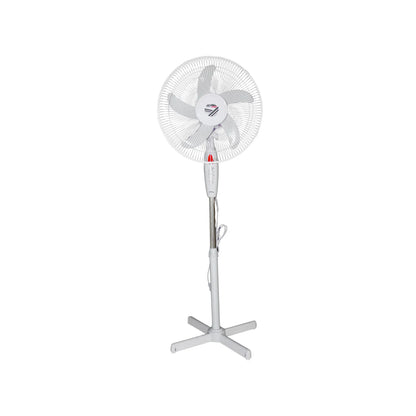 Ventilador de pedestal Adir color blanco con 5 aspas, altura ajustable y base en cruz para ventilación de hogar u oficina