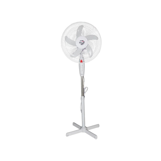 Ventilador de pedestal Adir color blanco con 5 aspas, altura ajustable y base en cruz para ventilación de hogar u oficina
