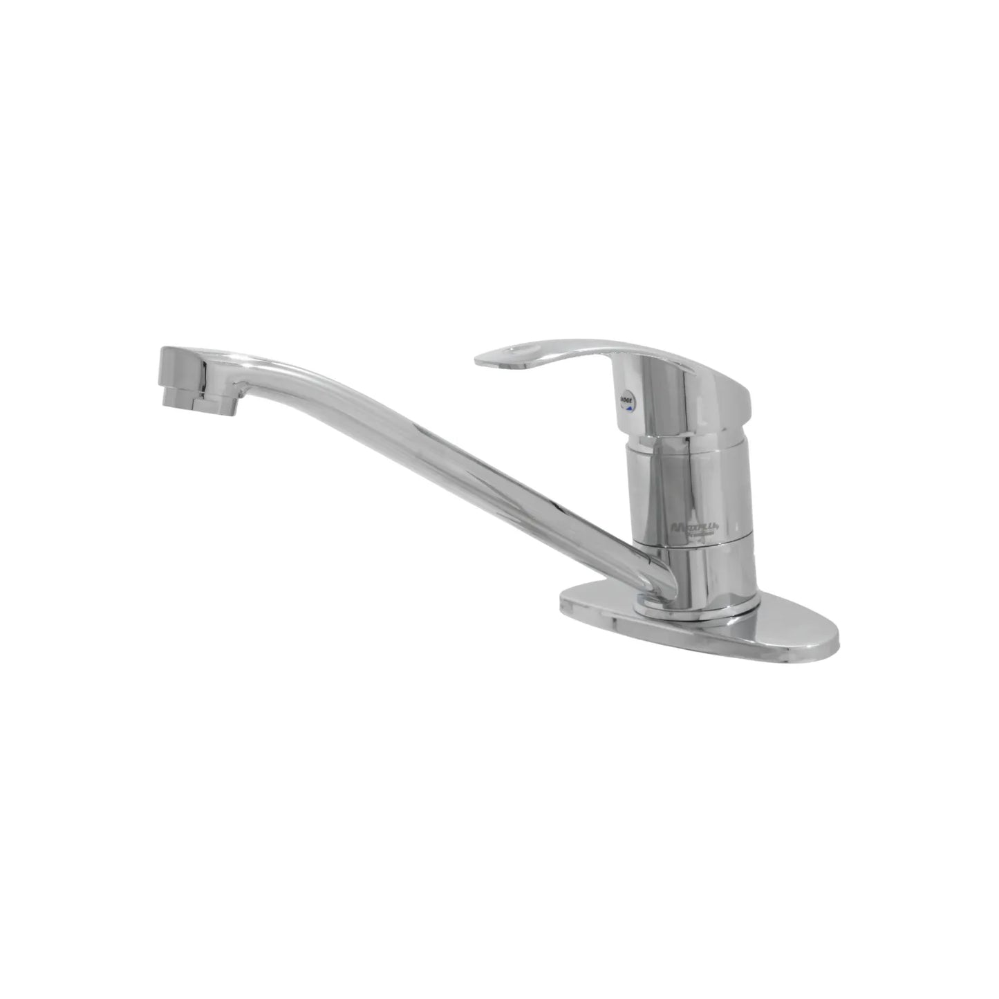 Grifería monomando de cocina con acabado cromado, cuello de cisne y base para instalación en fregadero o lavaplatos