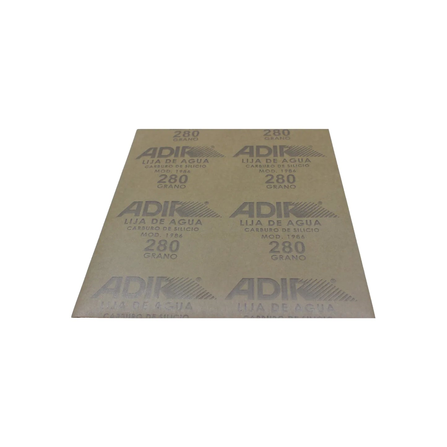 Lija de agua ADIK grano 280 de carburo de silicio para acabados finos y suaves en metal o madera.