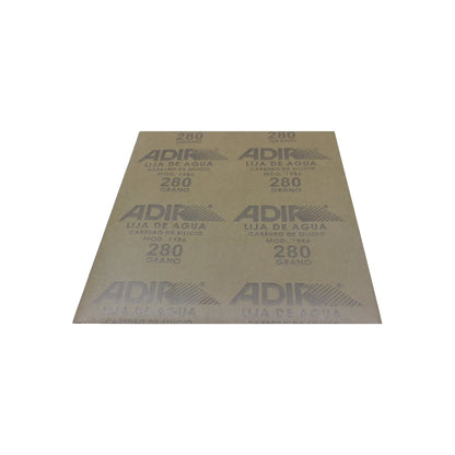 Lija de agua ADIK grano 280 de carburo de silicio para acabados finos y suaves en metal o madera.