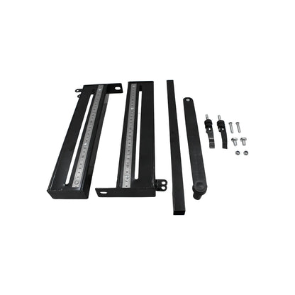 Kit de soportes metálicos negros con escalas de medición, barra y tornillería de ajuste para montajes de precisión