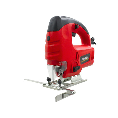 Sierra caladora Adir roja con guía paralela ajustable y protector para cortes precisos en madera