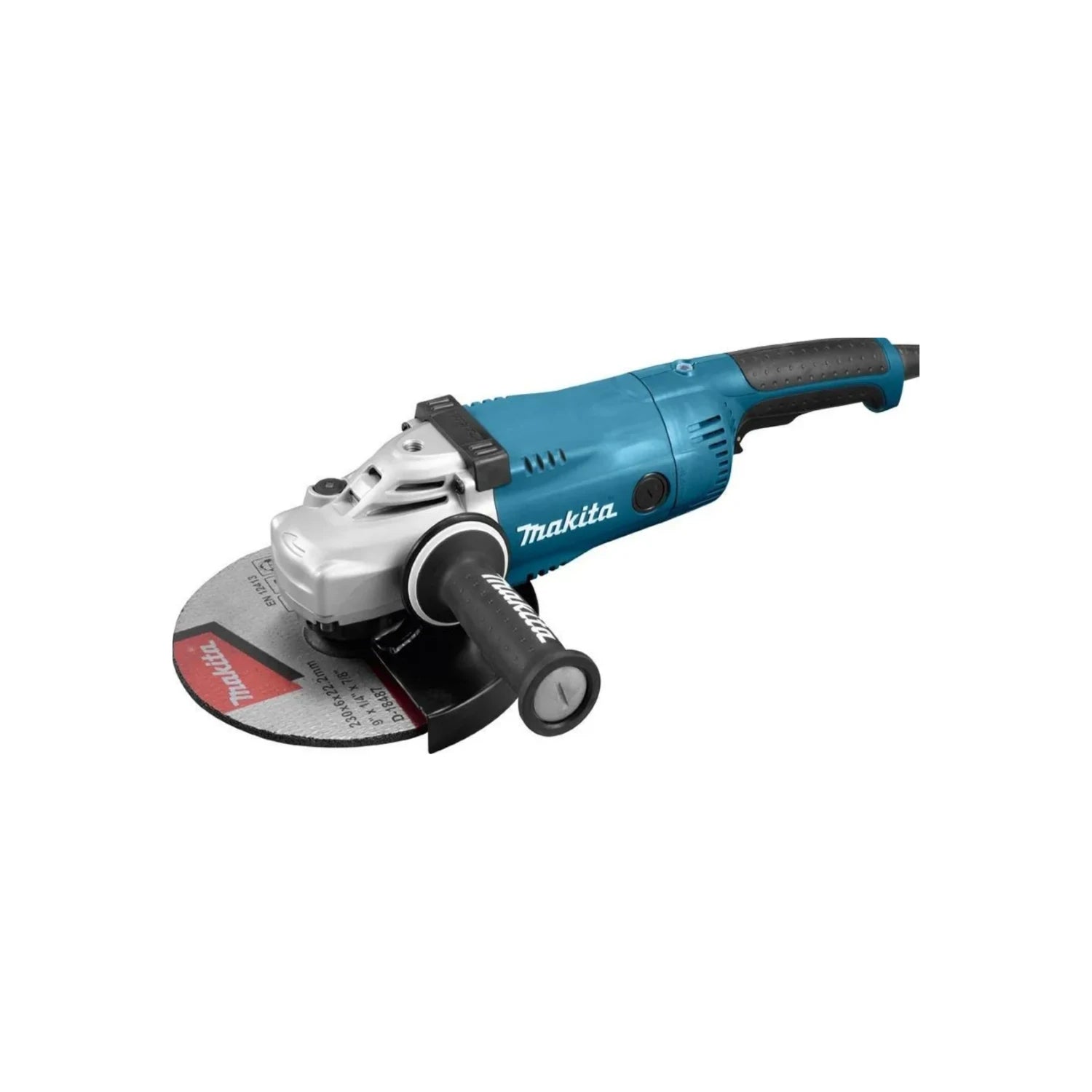 Esmeriladora angular eléctrica Makita azul con disco de desbaste de 9 pulgadas para metal