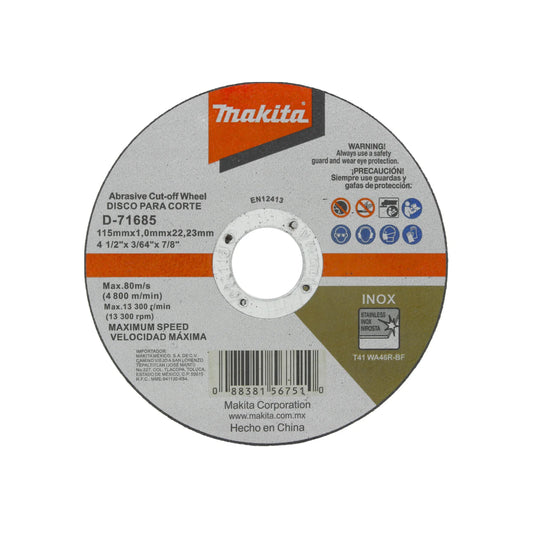 Disco 4 1/2"  corte acero inoxidable Makita  D-71685