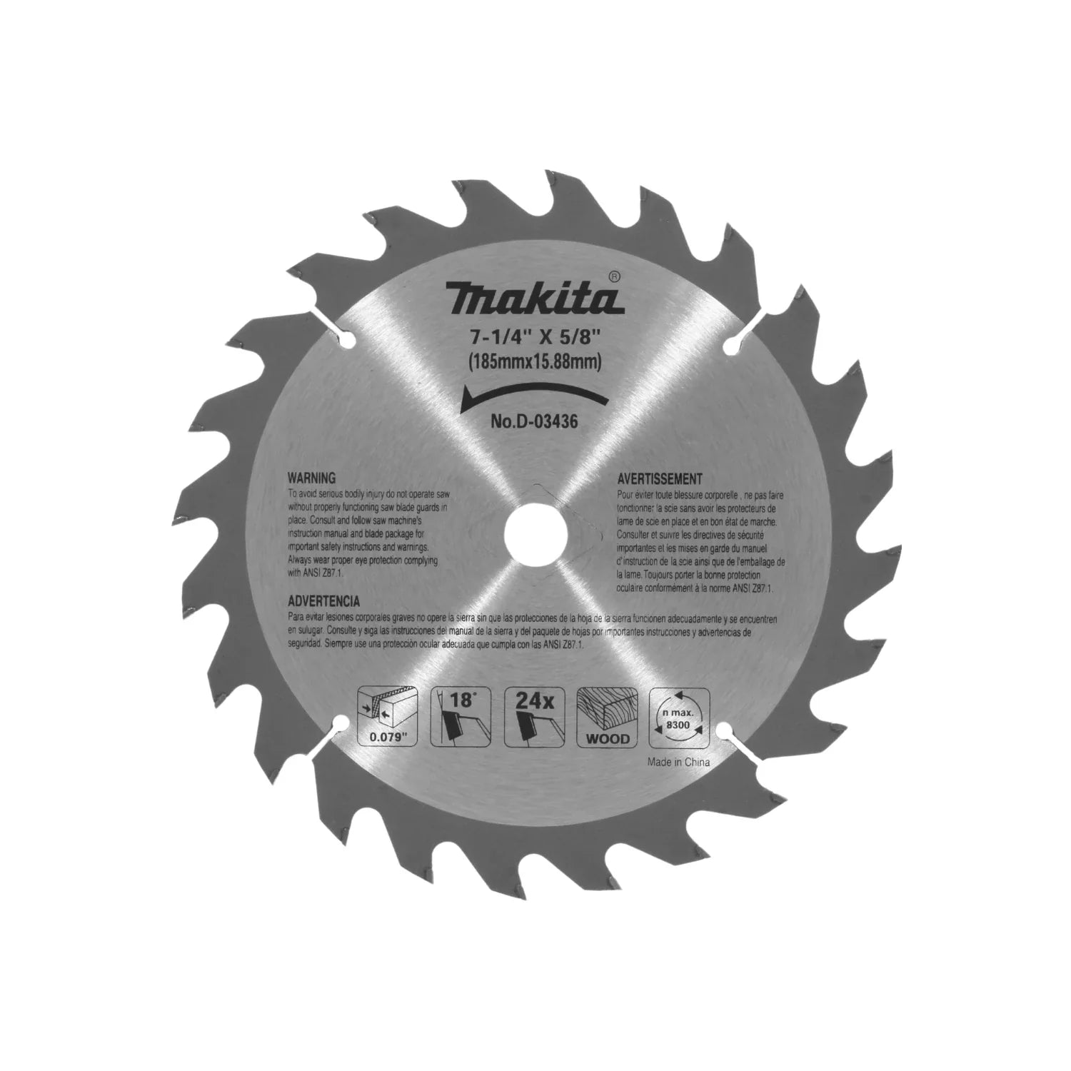 Disco sierra circular 7 1/4" de 24 dientes Makita D03436