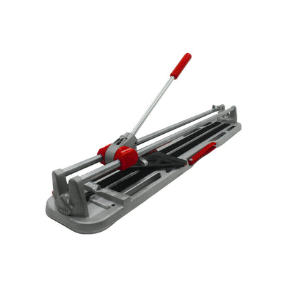 Cortadora de azulejos manual RUBI profesional gris y roja para cortar cerámica y baldosas con precisión.