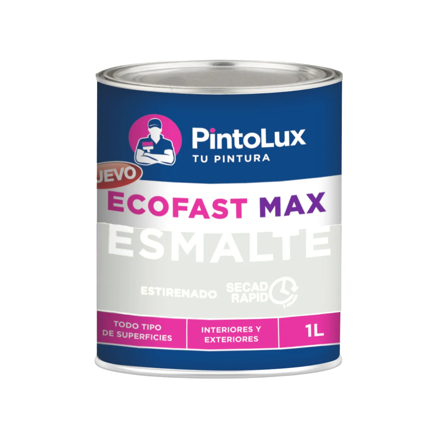 Pintura esmalte blanco mate PintoLux EcoFast Max 1L, secado rápido para interiores y exteriores
