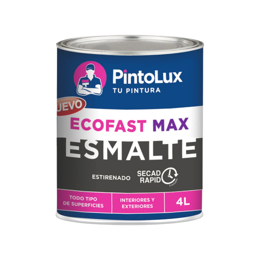 Pintura esmalte negro mate PintoLux EcoFast Max 4L secado rápido para interiores y exteriores, multi-superficie.