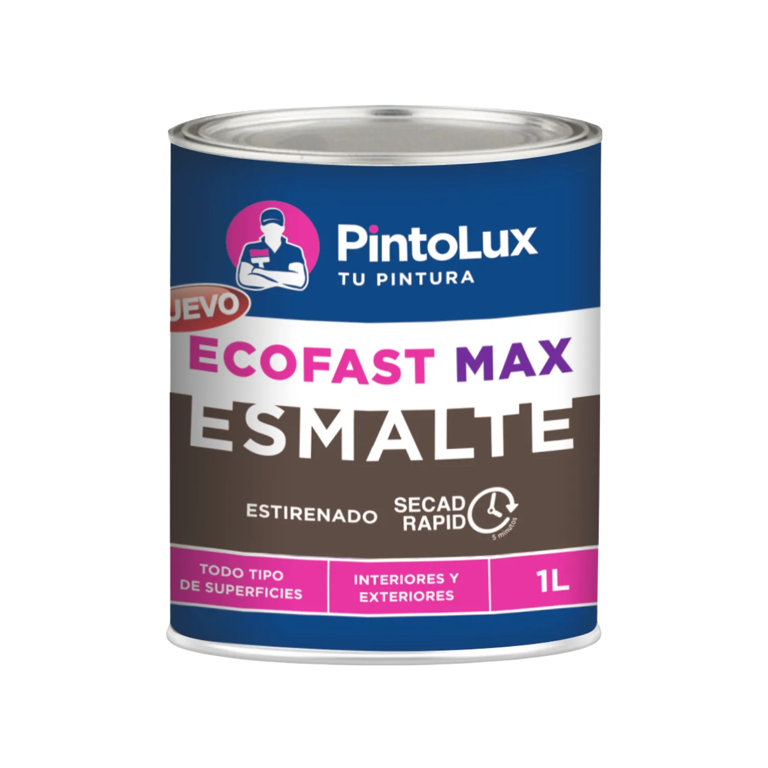 Pintura de esmalte café PintoLux EcoFast Max 1L de secado rápido en 5 minutos para interiores y exteriores