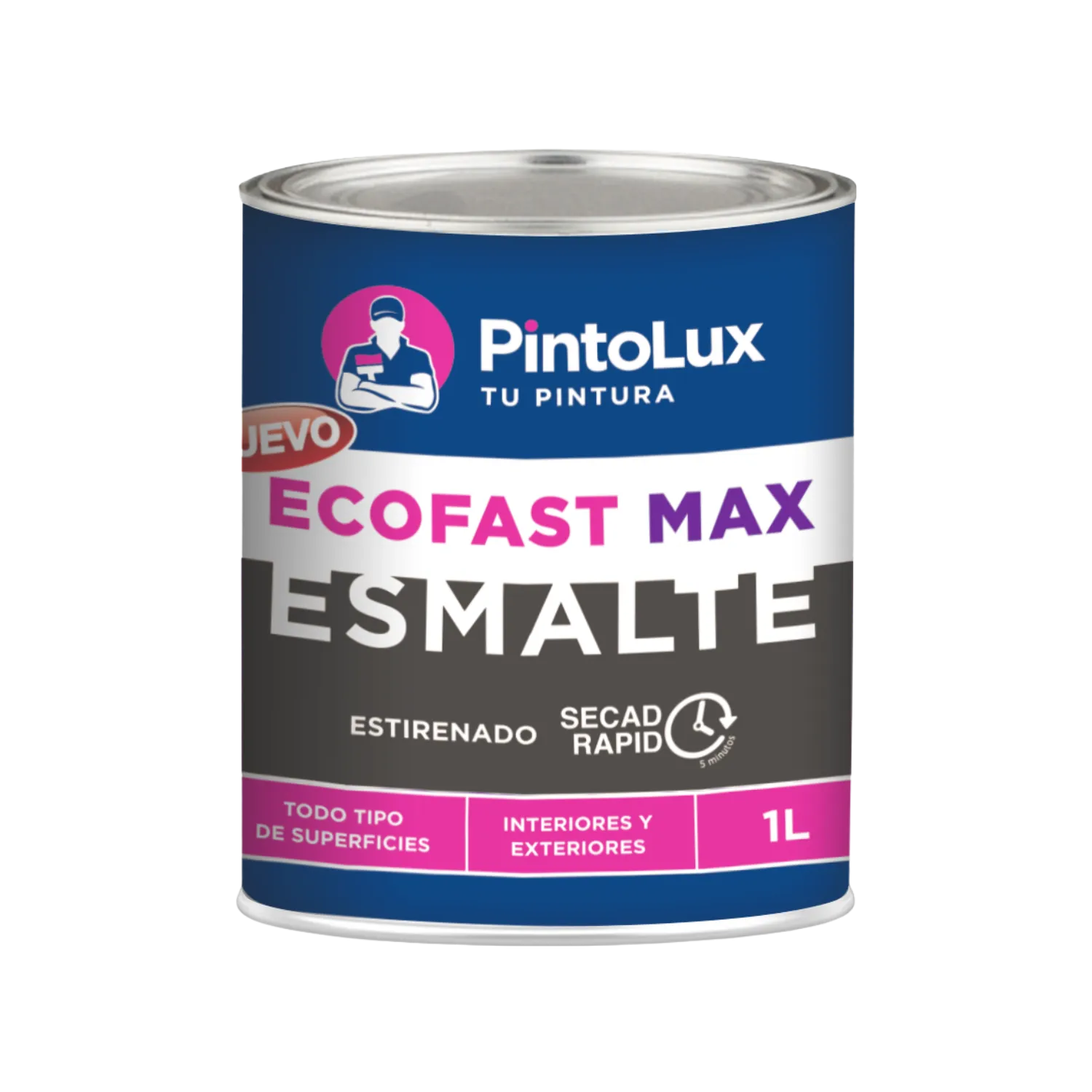 Pintura esmalte PintoLux EcoFast Max 1L secado rápido 5 minutos, multisuperficies interiores y exteriores
