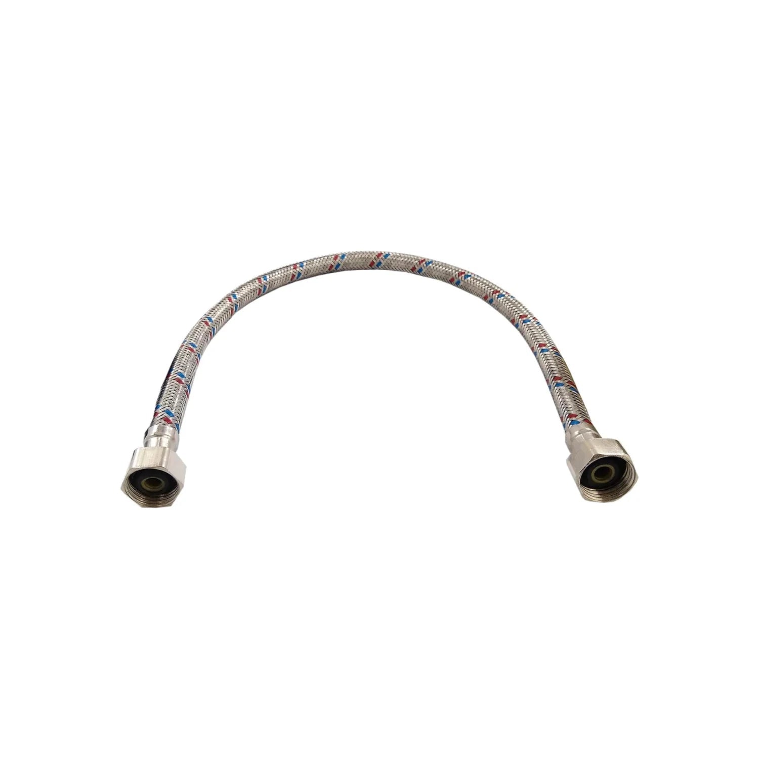 Manguera flexible metálica para fregadero 55 cm, trenzado con hilos rojo y azul para agua fría y caliente