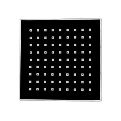 Regadera cuadrada de 6 pulgadas cromada con panel negro y boquillas, diseño moderno para ducha