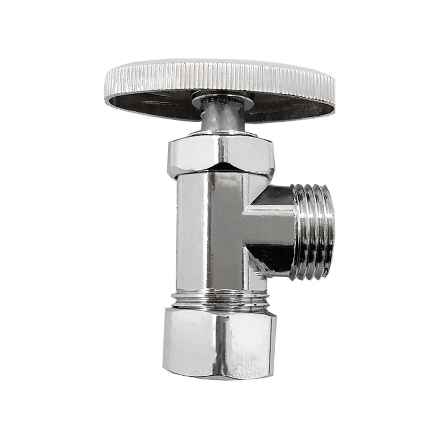 Llave angular de barril cromada 1/2" para control de flujo de agua en inodoros y lavabos