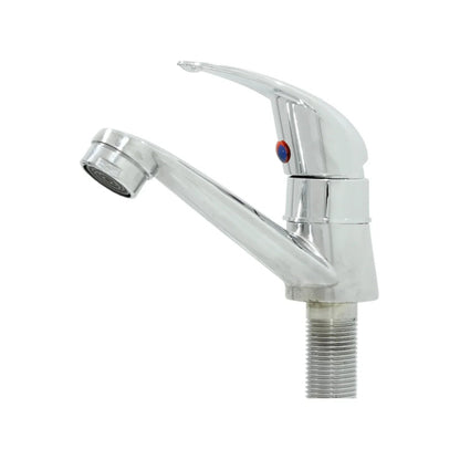 Llave de agua monomando cromada para lavabo, tipo mezclador, con base roscada.