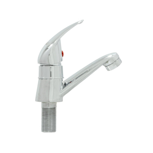 Llave individual monomando para lavabo cromada, grifo con palanca brillante y base roscada de instalación