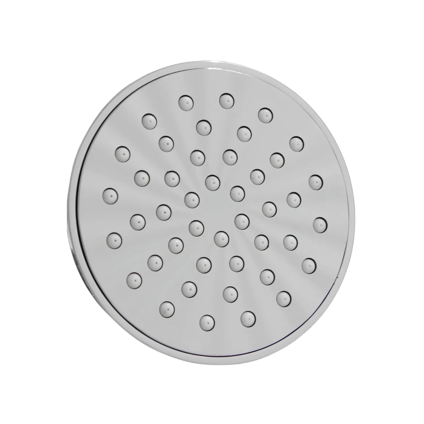 Regadera circular de acabado cromado con boquillas antical para instalación en baño
