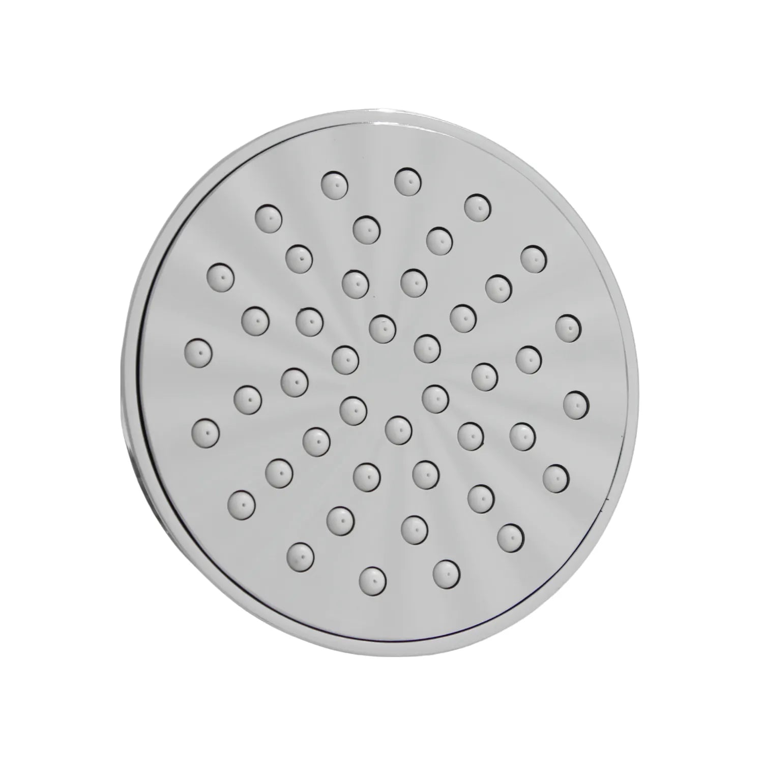 Regadera circular de acabado cromado con boquillas antical para instalación en baño