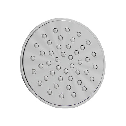 Regadera circular de acabado cromado con boquillas antical para instalación en baño