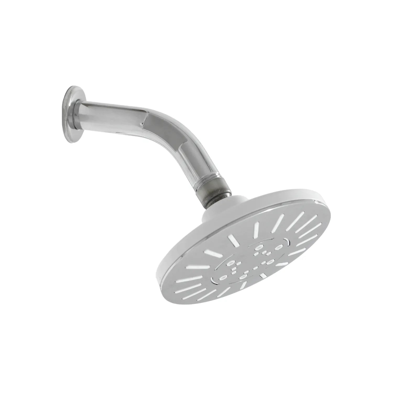 Regadera circular con brazo de pared acabado cromado brillante y boquillas antical para baño