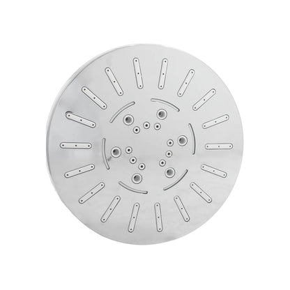 Cabezal de ducha circular cromado efecto lluvia con múltiples boquillas para baño moderno.