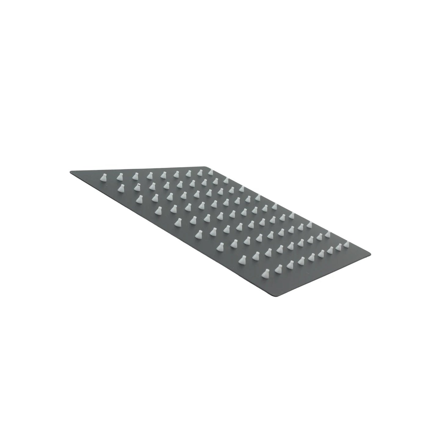 Regadera cuadrada de acero inoxidable negro mate con boquillas antical de silicona blanca, diseño moderno para baño.
