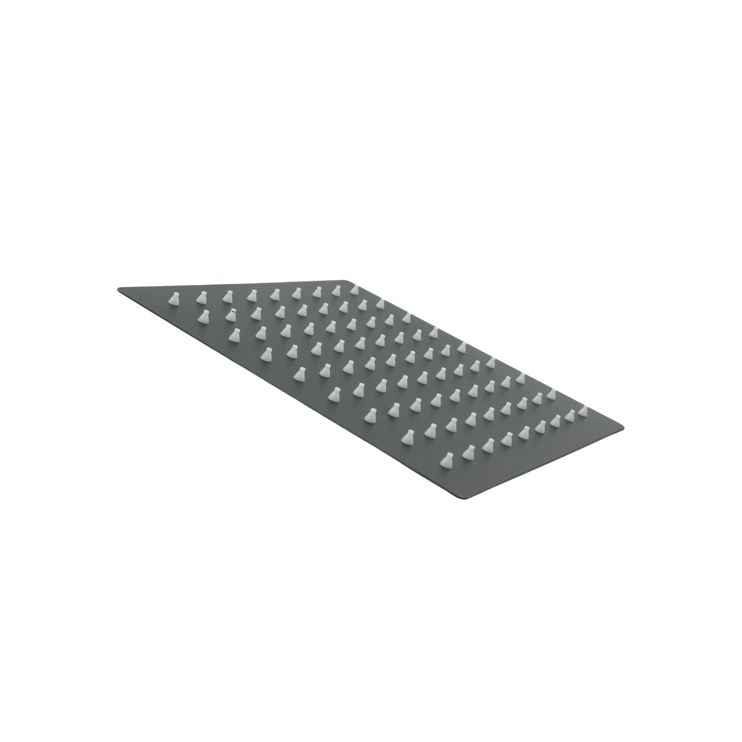Regadera cuadrada de acero inoxidable negro mate con boquillas antical de silicona blanca, diseño moderno para baño.
