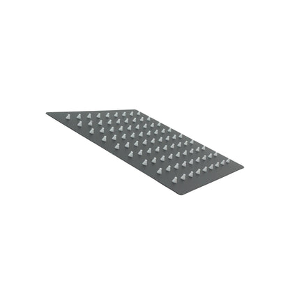 Regadera cuadrada de acero inoxidable negro mate con boquillas antical de silicona blanca, diseño moderno para baño.
