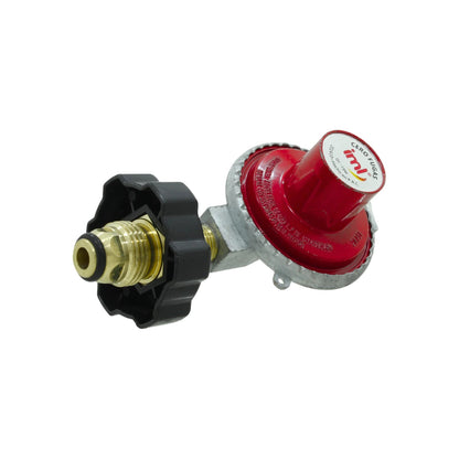 Regulador de gas LP alta presión Iml rojo con maneral negro, conexión POL para tanques. Calidad CERO FUGAS.