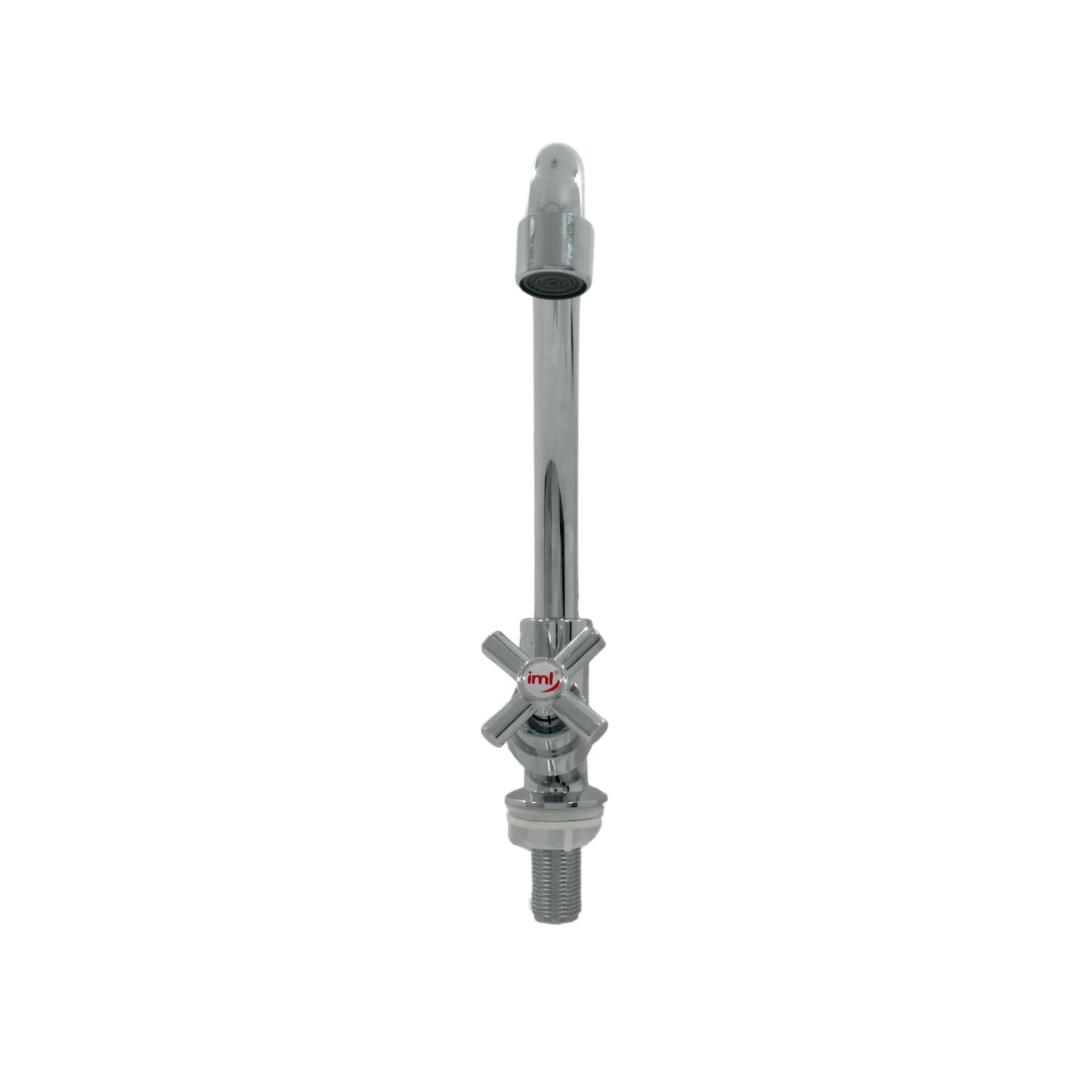 Grifo mezclador IML cromado para fregadero, cuello alto, dos mandos tipo cruz