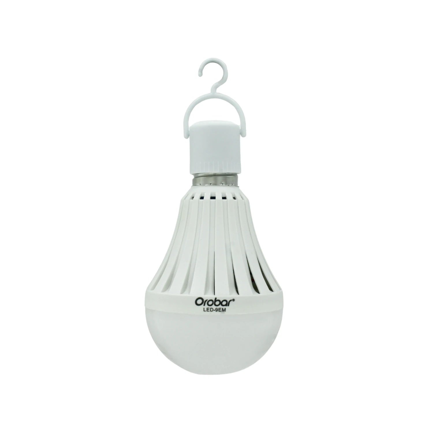 Lámpara LED recargable de emergencia Orobar 9W con gancho, tipo bulbo, luz blanca portátil