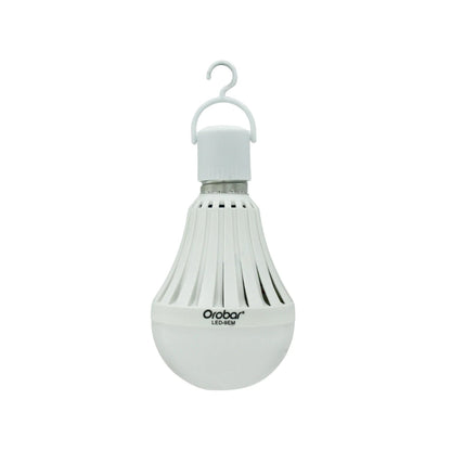Lámpara LED recargable de emergencia Orobar 9W con gancho, tipo bulbo, luz blanca portátil