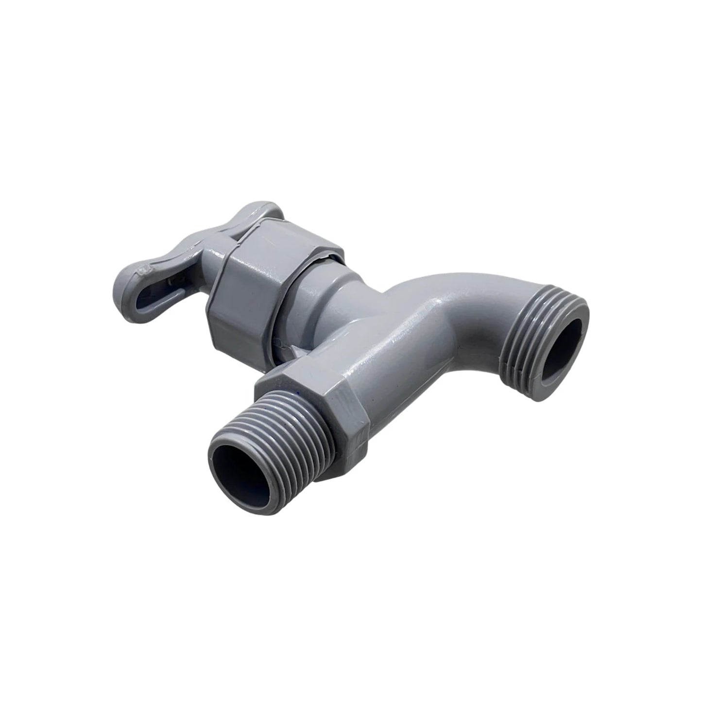 Llave de nariz de plástico gris con rosca macho, ideal para jardín o patio
