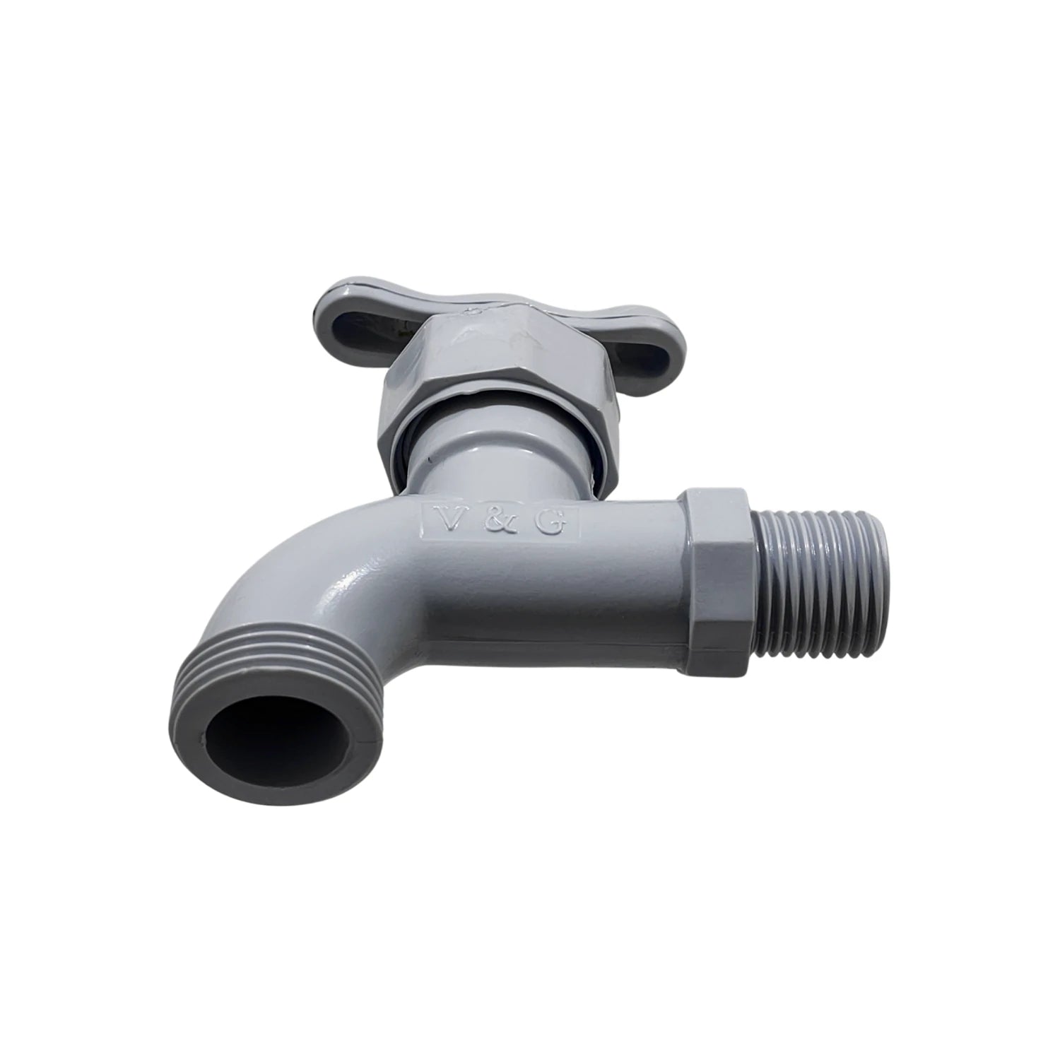 Llave de nariz plástica V&G gris con rosca macho, grifo de jardín resistente