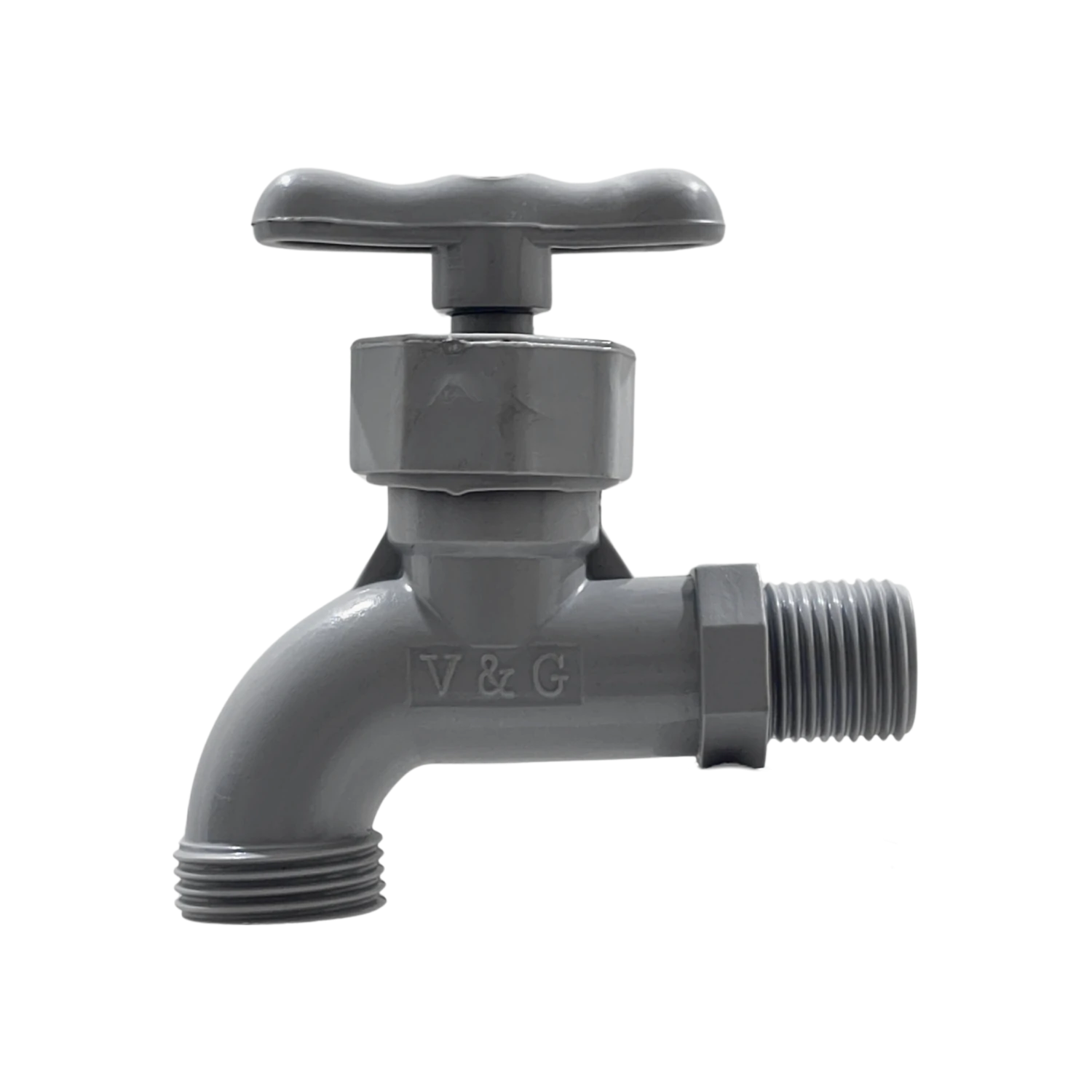 Llave de nariz V&G de plástico gris, grifo de jardín con rosca exterior