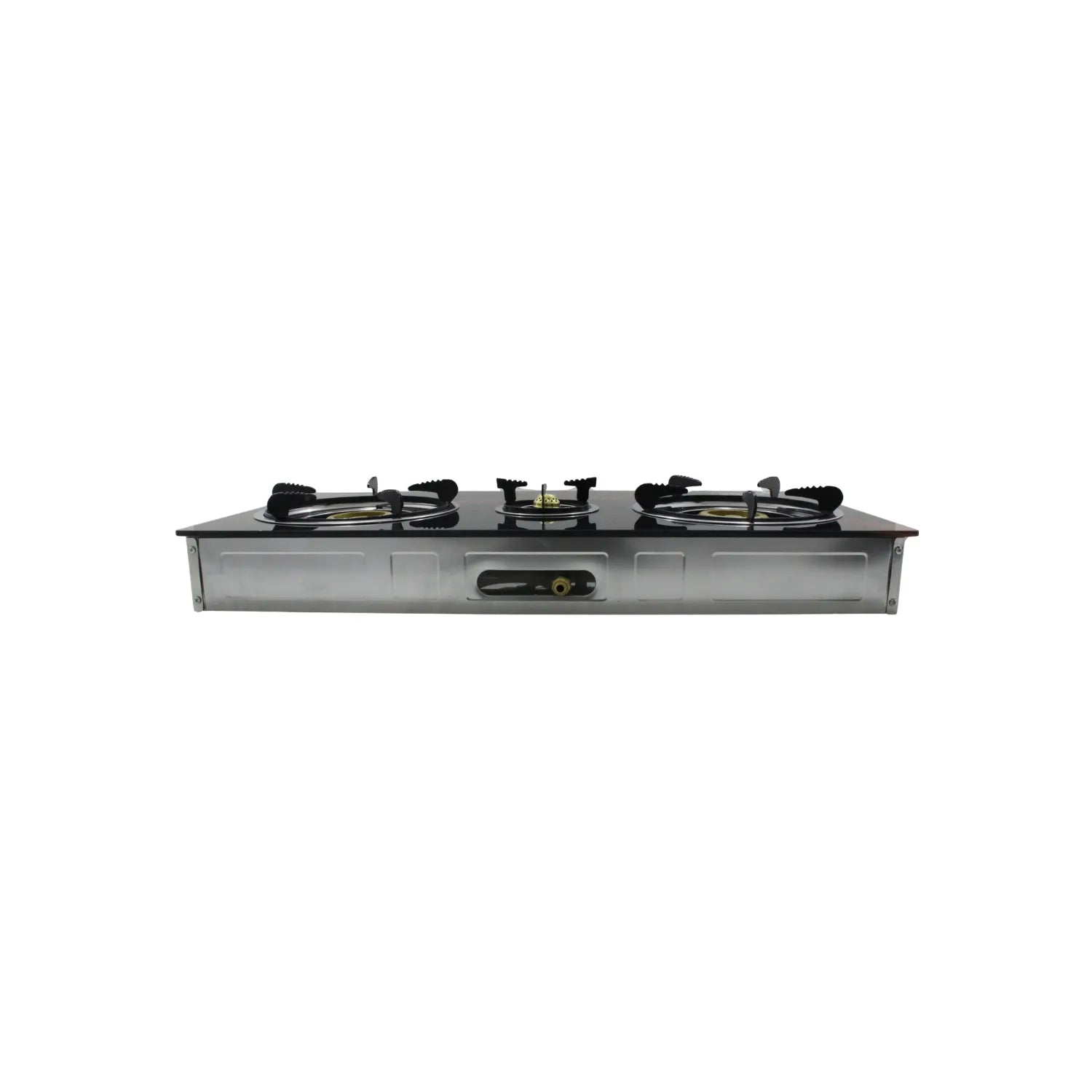 Estufa de gas de 3 quemadores con cubierta de vidrio templado negro y base de acero inoxidable para cocina