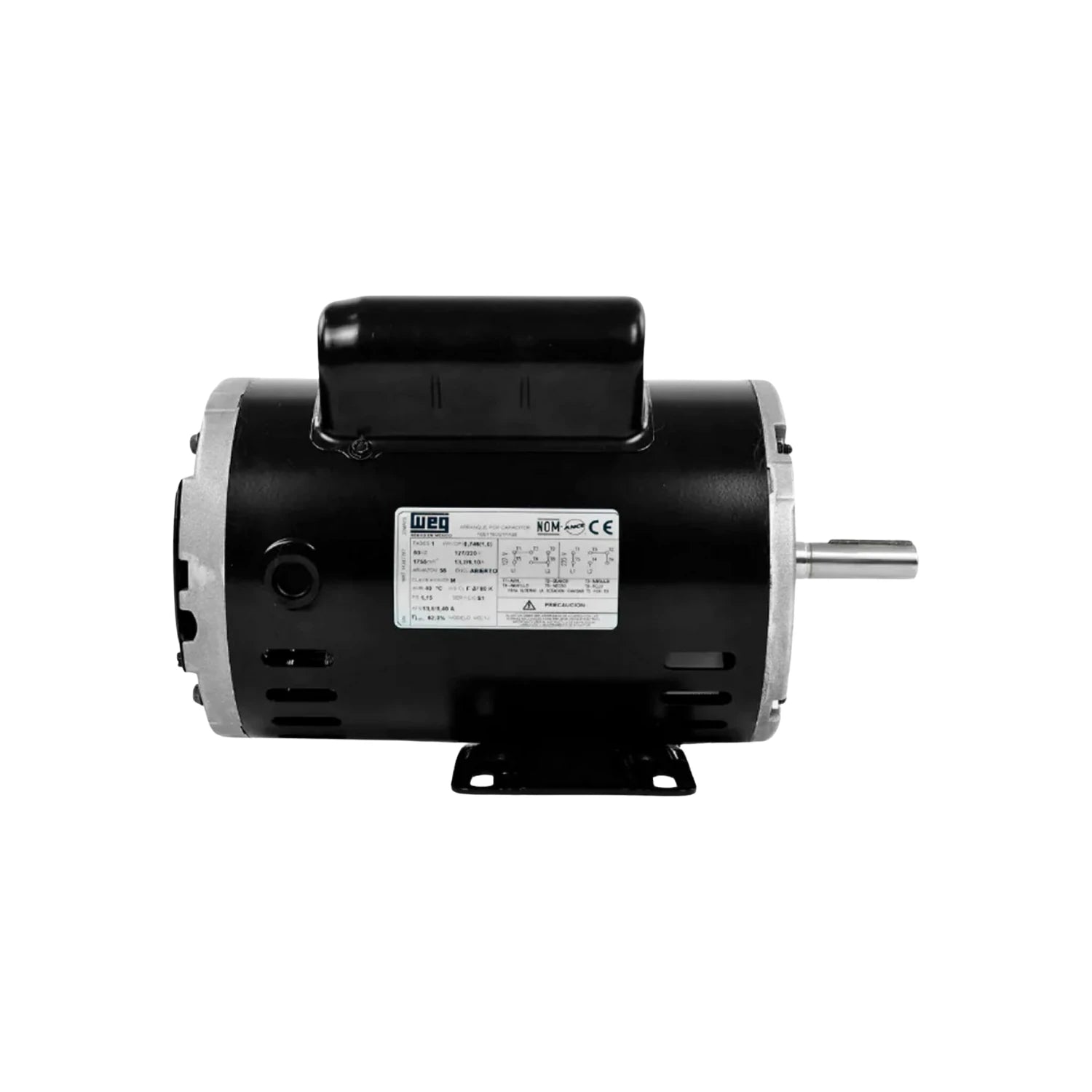 Motor eléctrico monofásico WEG 1 HP, 4 polos, color negro, montado en base para uso general.