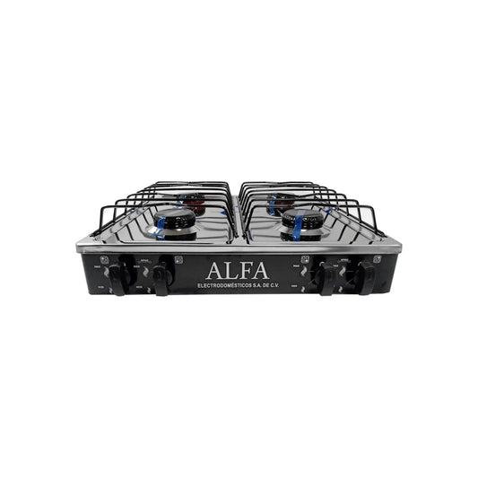 Estufa a gas Alfa 4 quemadores portátil, cubierta de acero inoxidable brillante