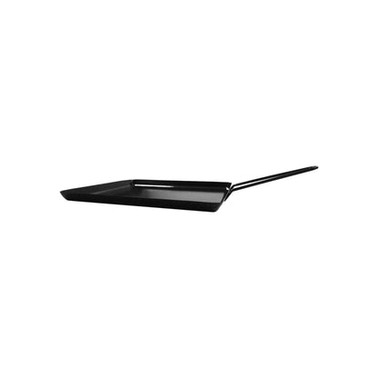 Comal cuadrado de acero porcelanizado negro con mango largo para cocina y estufa