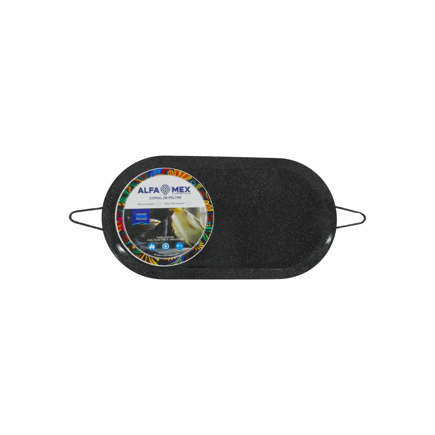 Comal ovalado grande ALFA MEX de peltre negro, para estufas de gas, eléctricas e inducción.