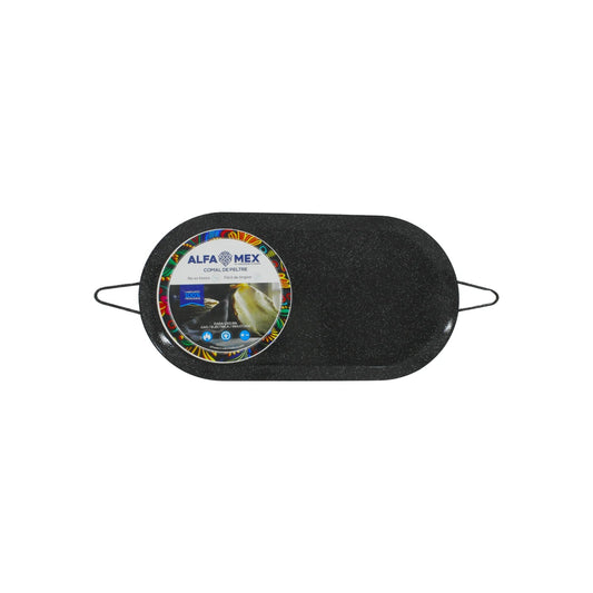 Comal ovalado grande ALFA MEX de peltre negro, para estufas de gas, eléctricas e inducción.