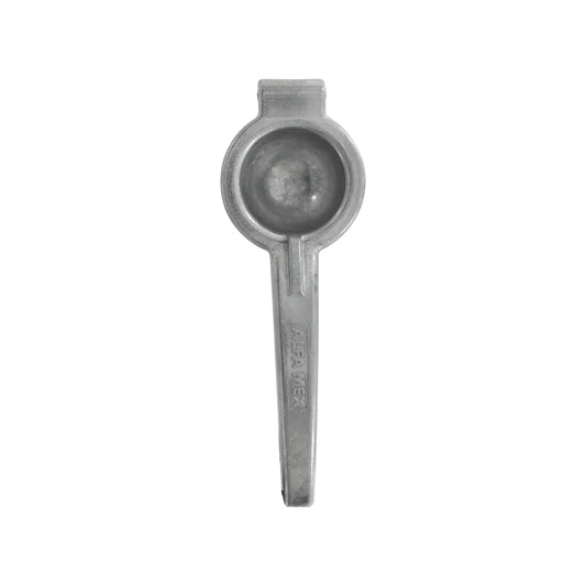Exprimidor de limones manual de aluminio marca Alfa Mex plateado resistente para cocina