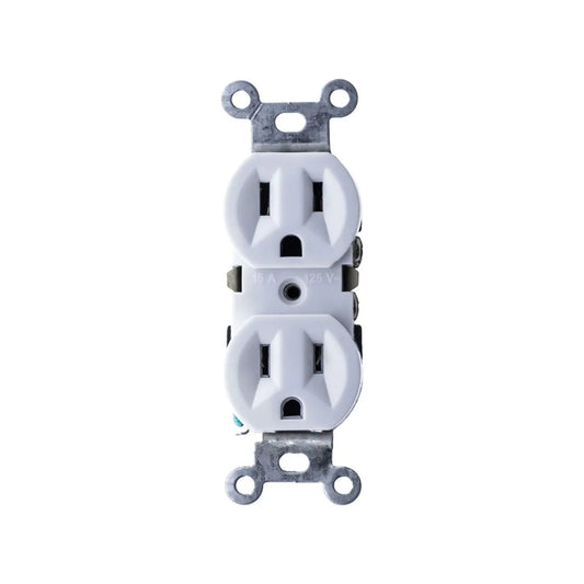 Contacto dúplex eléctrico blanco 15A 125V con conexión a tierra para instalaciones
