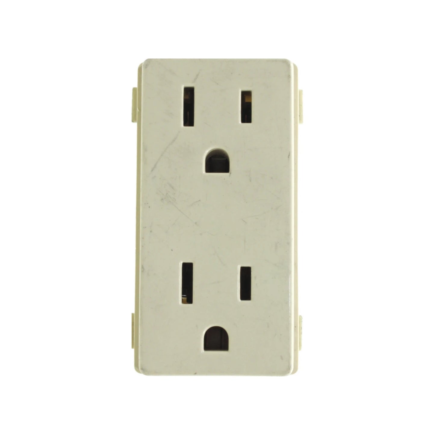 Contacto dúplex eléctrico de pared marfil con dos tomas de corriente polarizadas y conexión a tierra para el hogar.