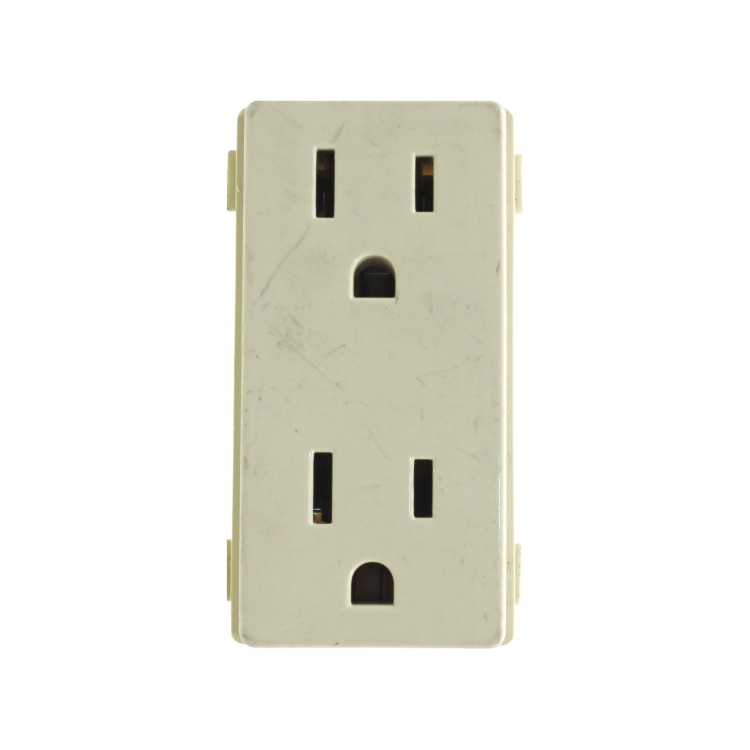 Contacto dúplex eléctrico de pared marfil con dos tomas de corriente polarizadas y conexión a tierra para el hogar.