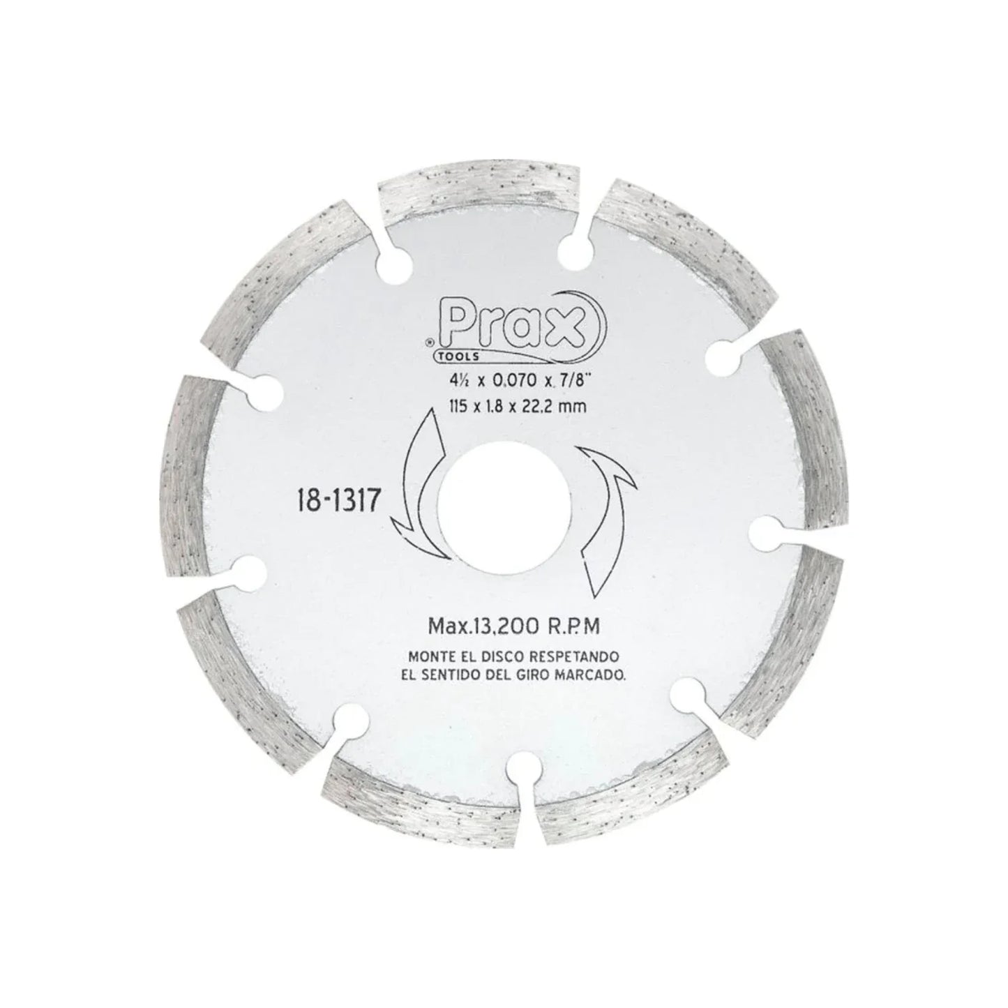 Disco 4 1/2" segmentado Prax Tools 181317 diamantado